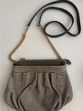 b. makowsky Gray Textured Crossbody with Gold Chain